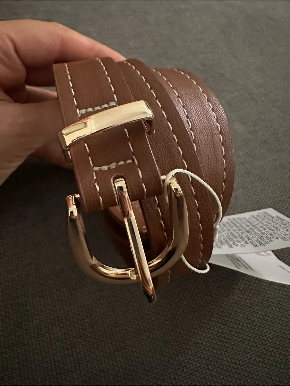 Zara brown leather belt with gold buckle